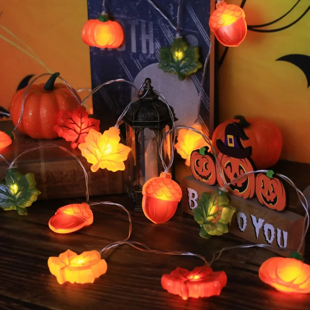 Autumn Maple Leaf Pumpkin Fairy String Lights