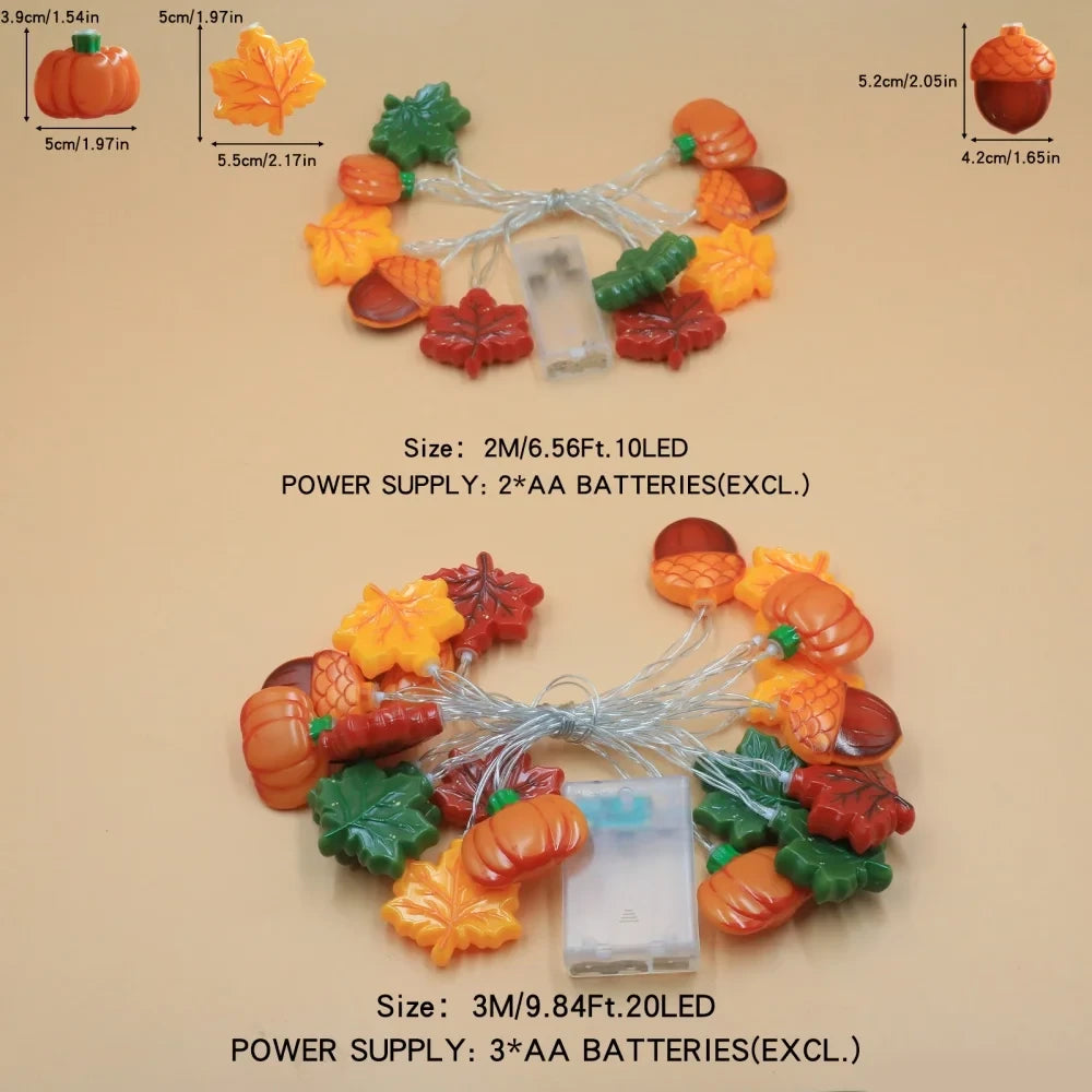 Autumn Maple Leaf Pumpkin Fairy String Lights
