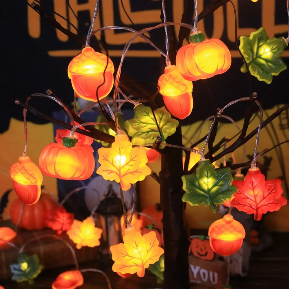 Autumn Maple Leaf Pumpkin Fairy String Lights