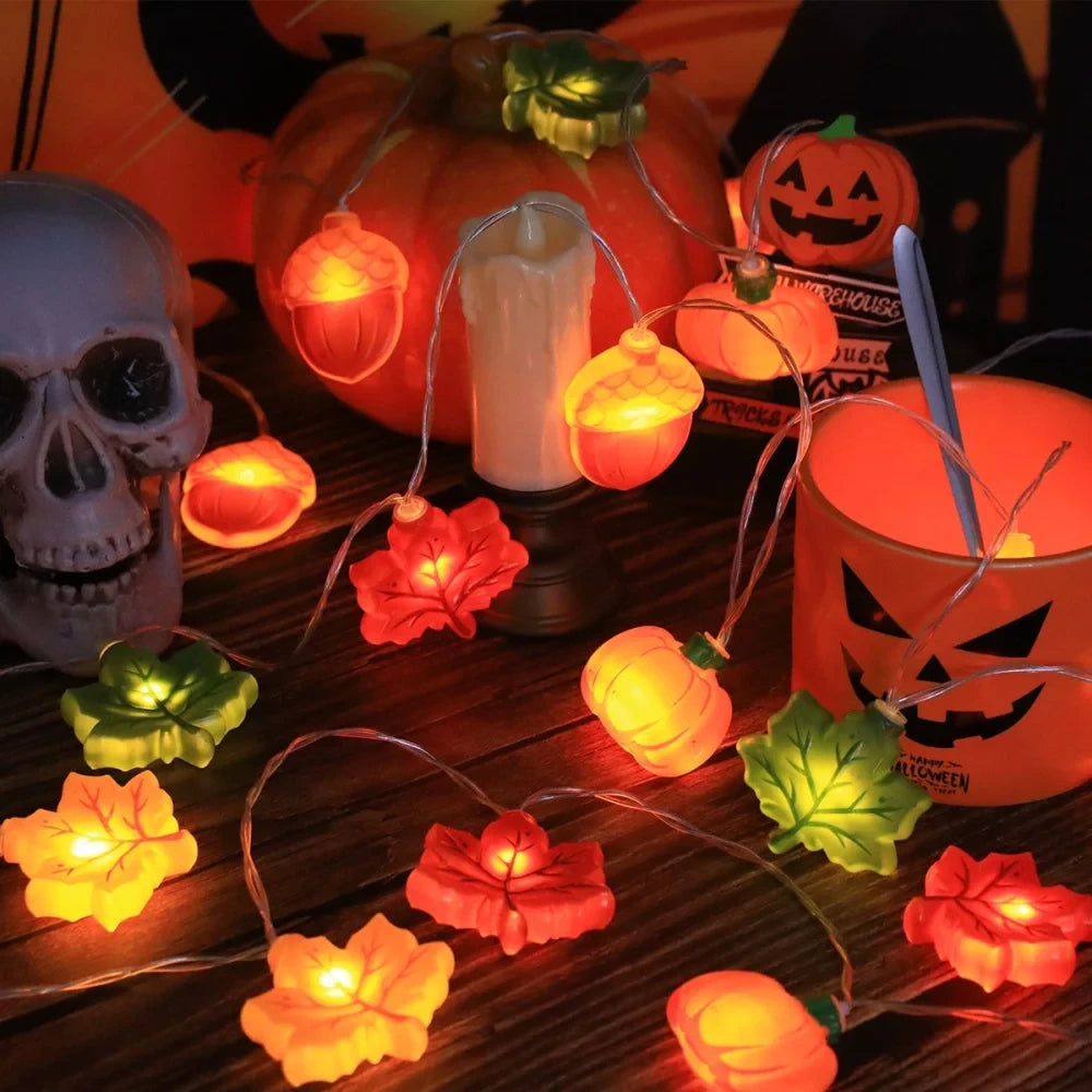 Autumn Maple Leaf Pumpkin Fairy String Lights