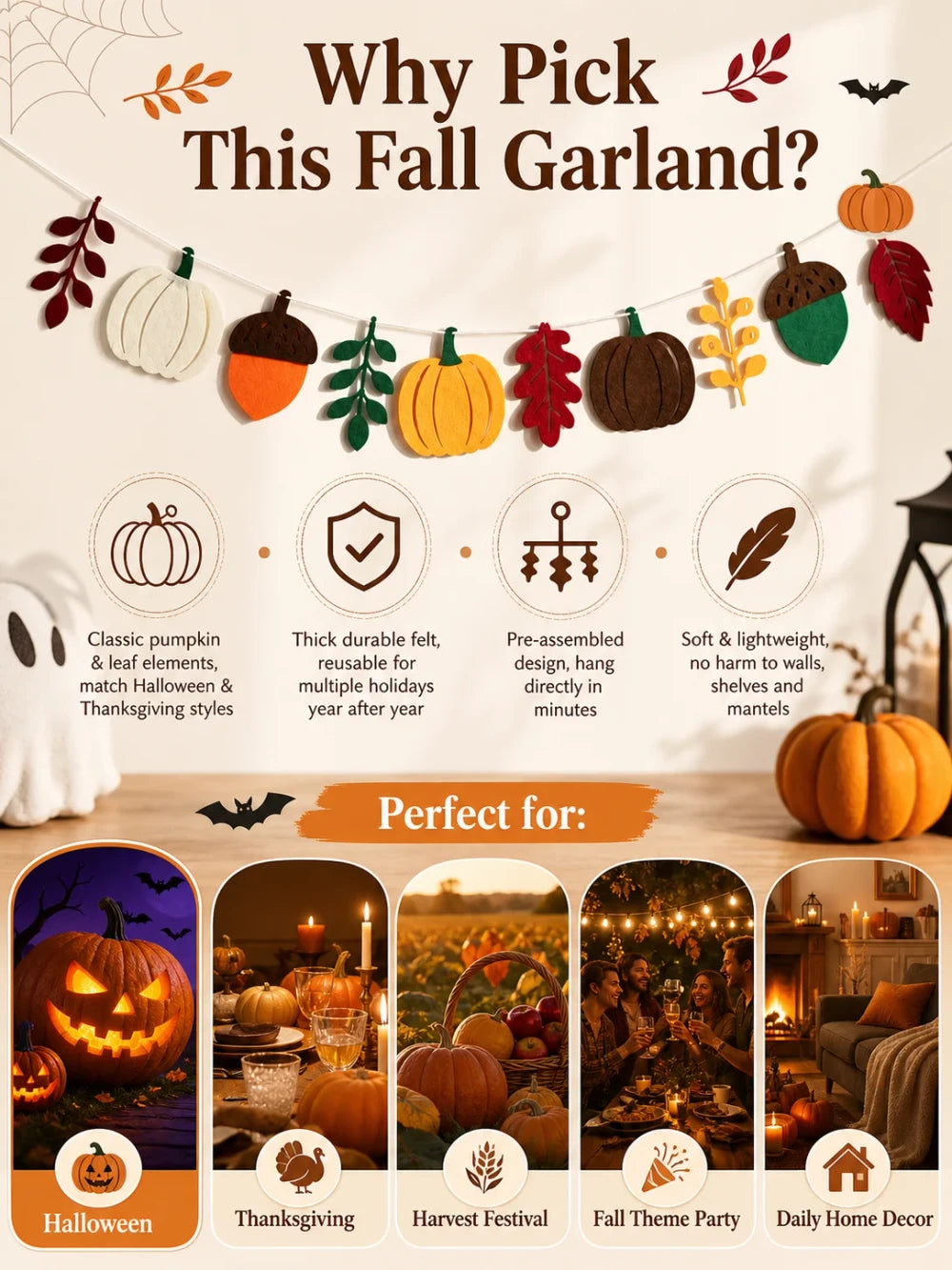 Fall Pumpkin Felt Garland