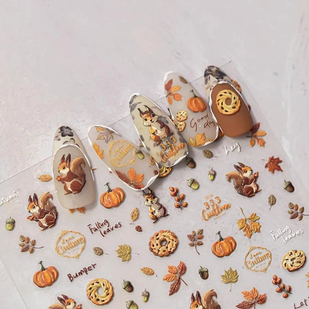 Autumn 5D Embossed Nail Art Stickers
