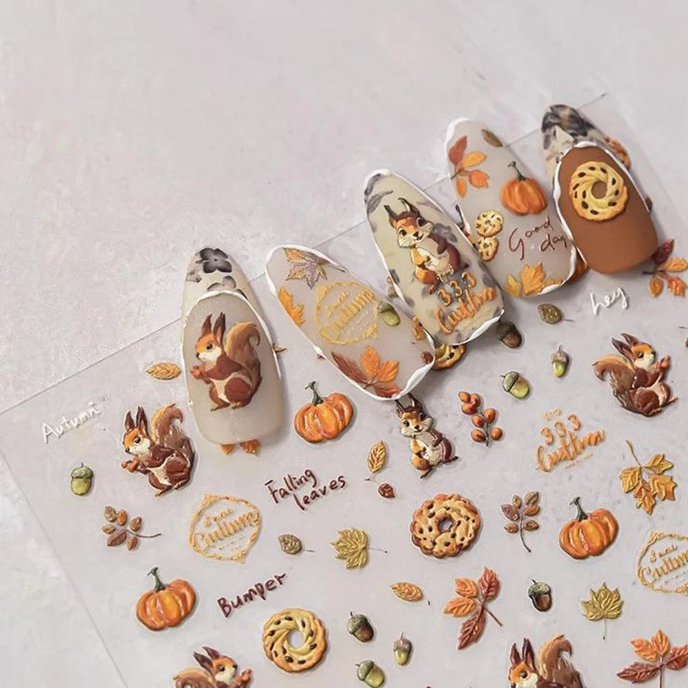Autumn 5D Embossed Nail Art Stickers