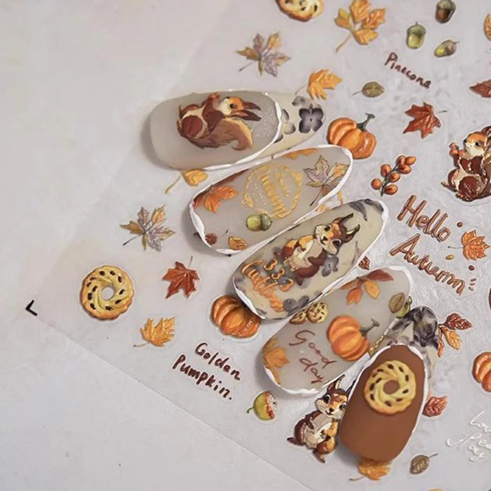 Autumn 5D Embossed Nail Art Stickers